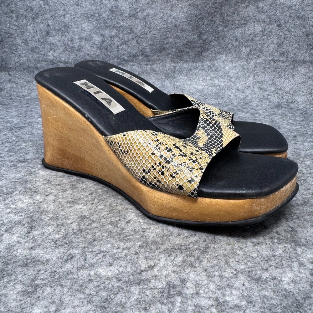 Vintage Y2k MIA Chunky Platform Sandals Snakeskin Wood Heel Womens 8 Festival